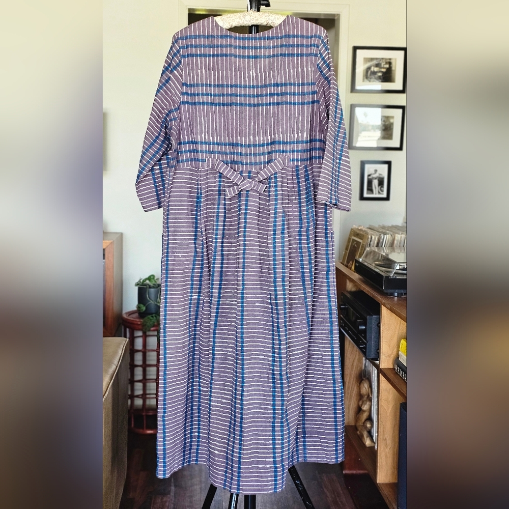 Marketplace Handwork Of India Indigo Striped Embroidered Cotton Maxi Dress - Picture 5 of 8